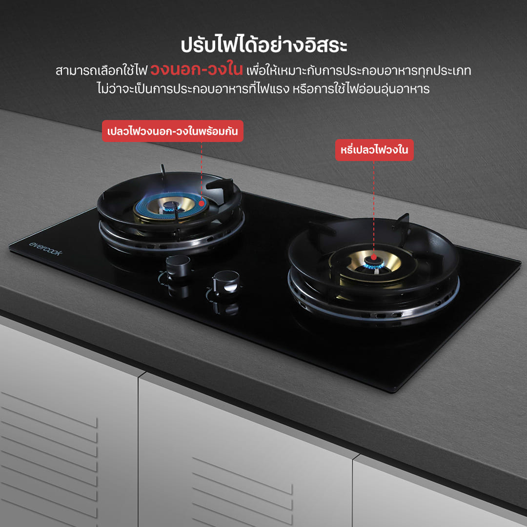 เตาแก๊สแบบฝัง 2 หัว EVE EVERCOOK SMART III 73 ซม. สีดำ